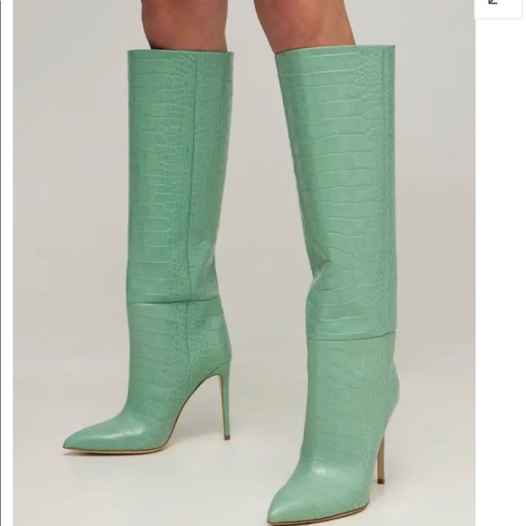 PARIS TEXAS 
105mm Croc Embossed Leather Tall Boots - Aqua - Picture 1 of 11